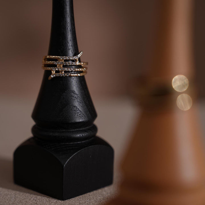 Black Walnut Beechwood Ring Holder: Bishop Style Jewelry Display Stand