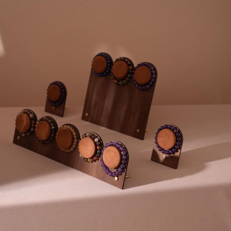 Walnut Veneer Bracelet Display Stand for Crystal Shops &amp; Jewelry Boutiques
