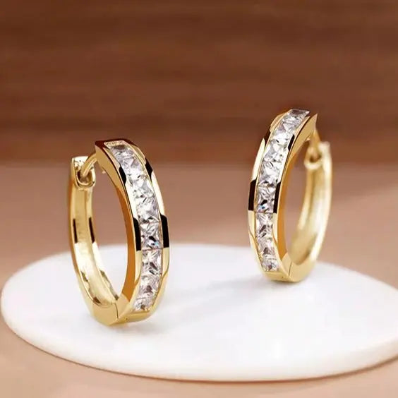 CRYSTAL &amp; GOLD HOOP EARRINGS